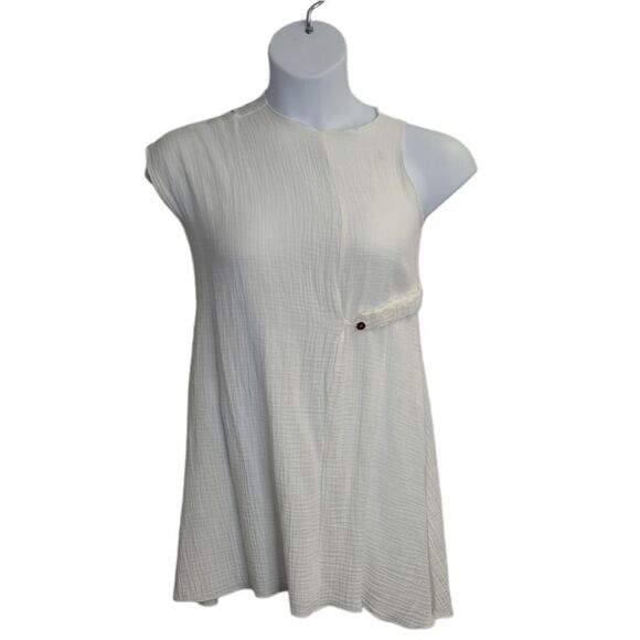 NEW Gaya Lab white gauze asymmetrical cinch side tunic top unisex 6 - Picture 3 of 12
